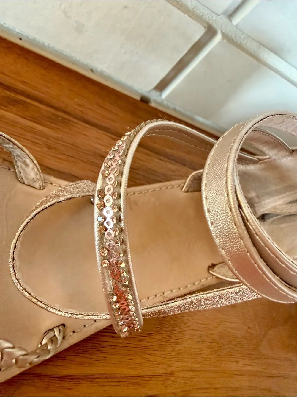 Kelly & Katie Beaded Strapped Sandals * Rose Gold * Girls Size 4